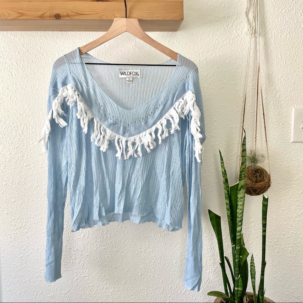 Wildfox baby blue fringed top